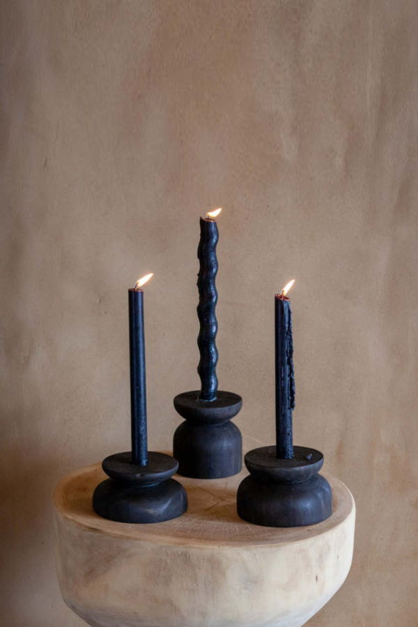 Kanju Interiors Organic Wood Taper Candlestick Holder