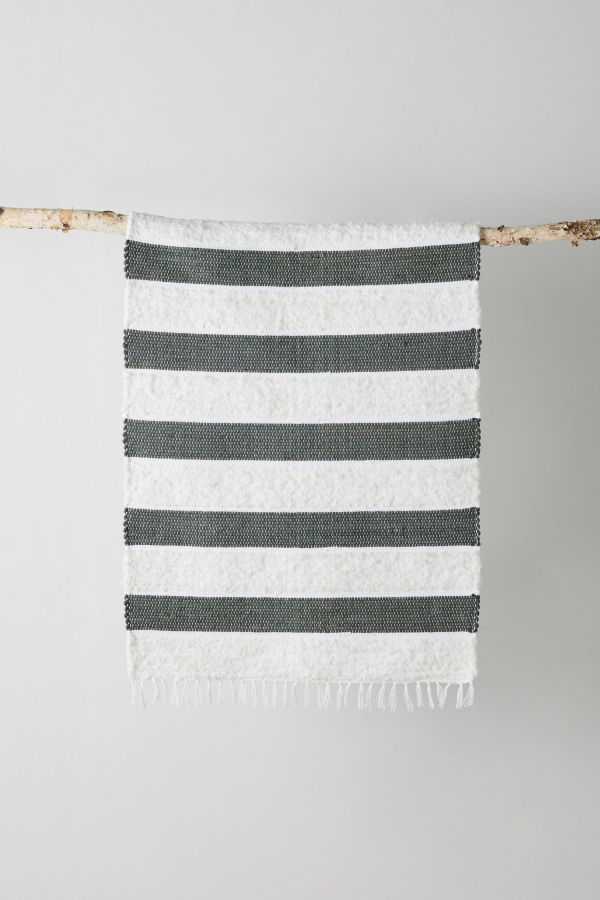 Kanju Interiors Plush Green Cotton Banded Hand-Loomed Mat