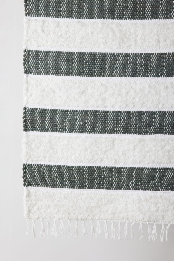 Kanju Interiors Plush Green Cotton Banded Hand-Loomed Mat