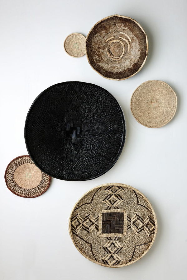 Kanju Interiors Statement Hand-Painted Black Binga Flat Basket