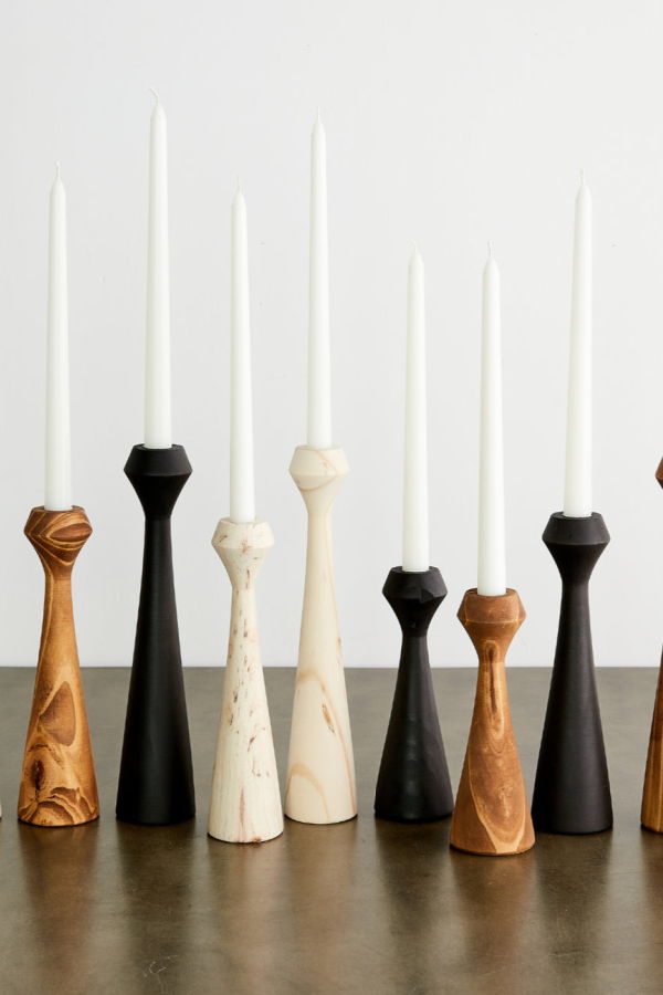 Kanju Interiors Tapered Diamond Wood Candle Holder