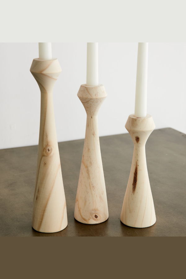 Kanju Interiors Tapered Diamond Wood Candle Holder