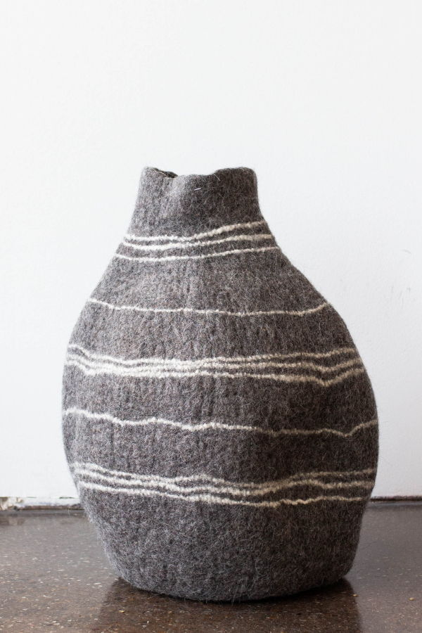 Kanju Interiors Tribal Lines Hand-Felted Wool Gourd Basket