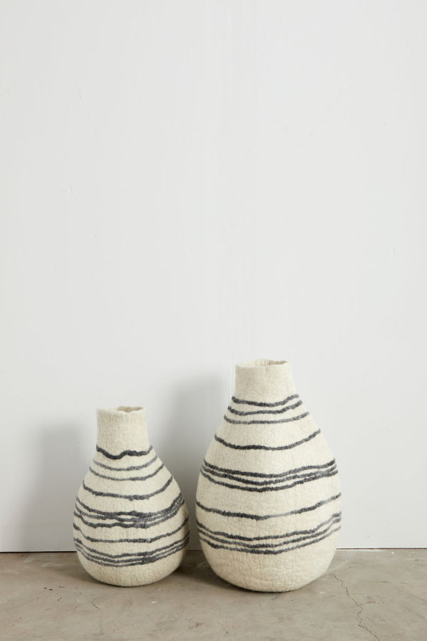 Kanju Interiors Tribal Lines Hand-Felted Wool Gourd Basket