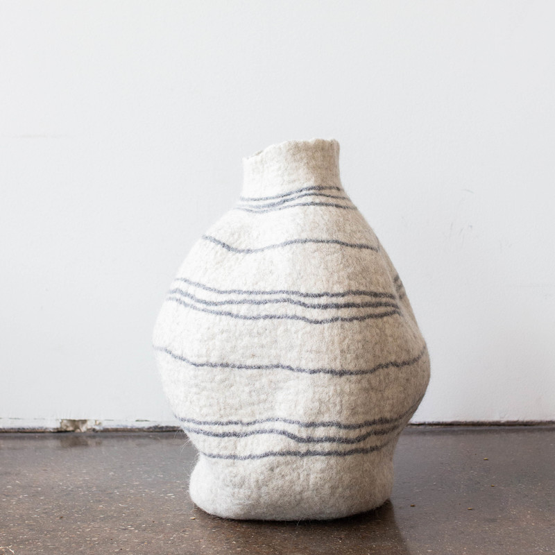 Kanju Interiors Tribal Lines Hand-Felted Wool Gourd Basket