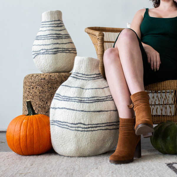 Kanju Interiors Tribal Lines Hand-Felted Wool Gourd Basket