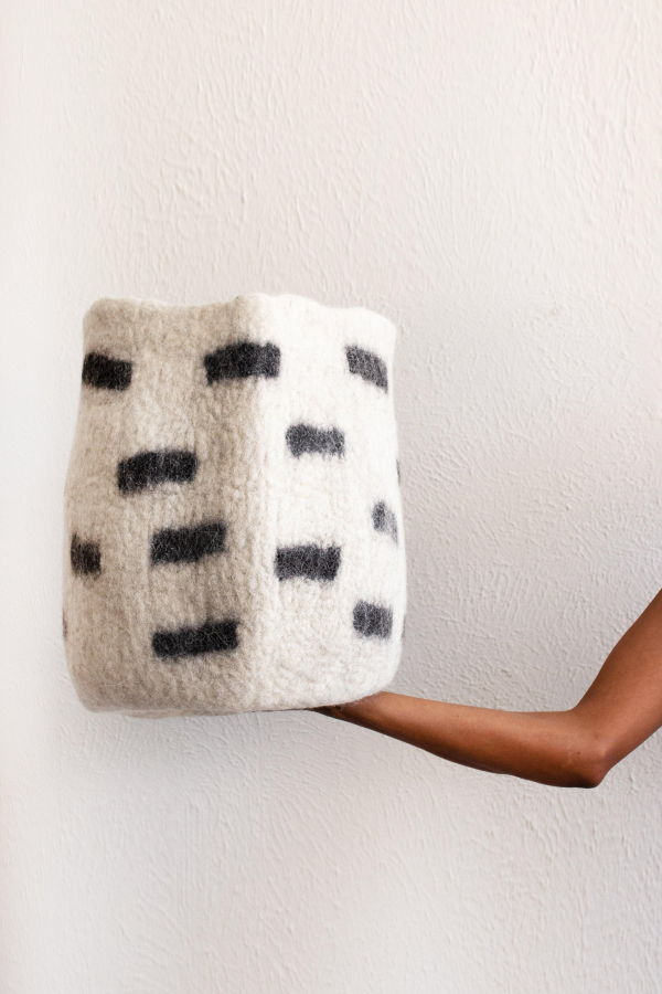 Kanju Interiors Tribal Repeat Black and Ivory Wool Storage Basket