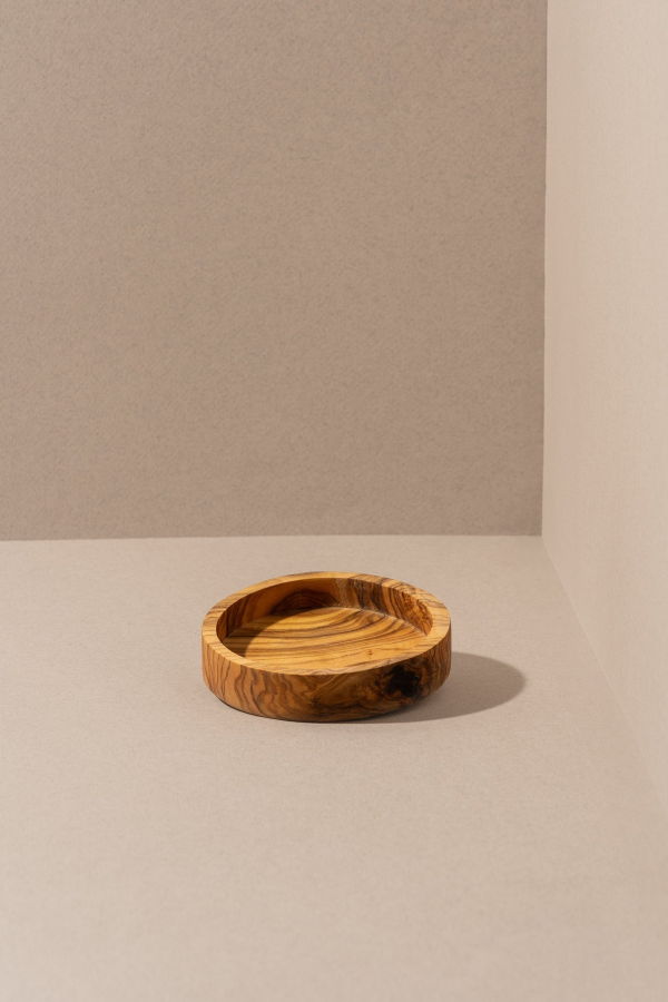 Gharyan Stoneware Versatile Olive Wood Bottle Stand and Snack Bowl