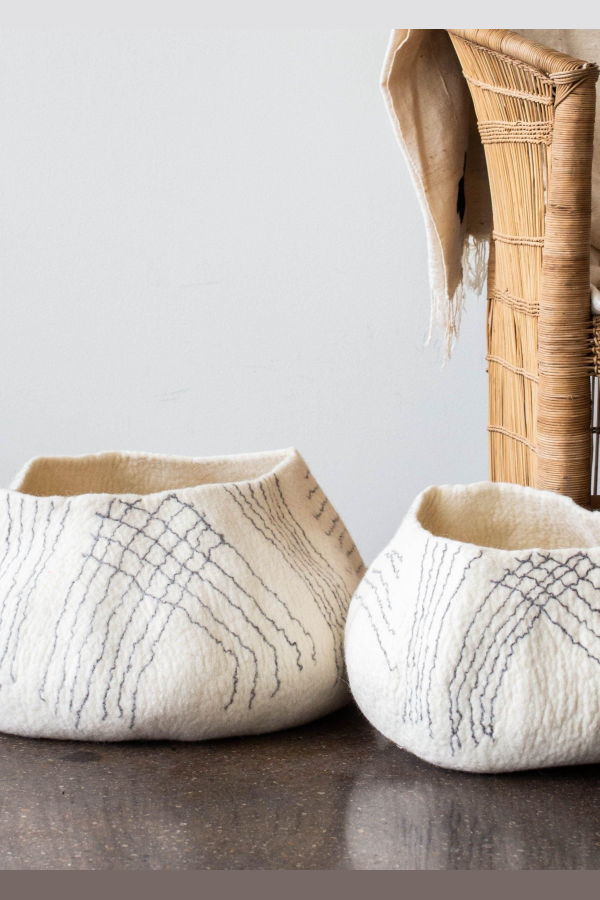 Kanju Interiors White Ghana Wool Linear Basket