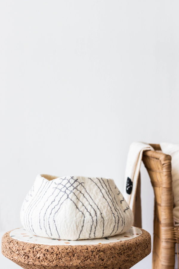 Kanju Interiors White Ghana Wool Linear Basket