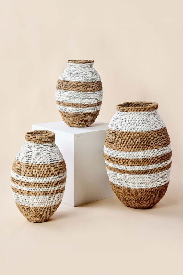 Kanju Interiors White Striped Buhera Basket