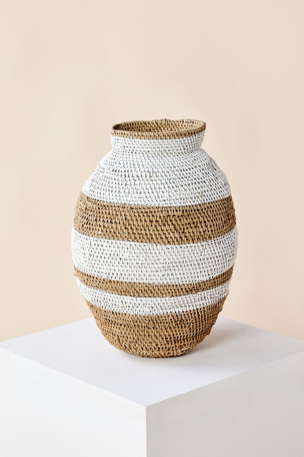 Kanju Interiors White Striped Buhera Basket