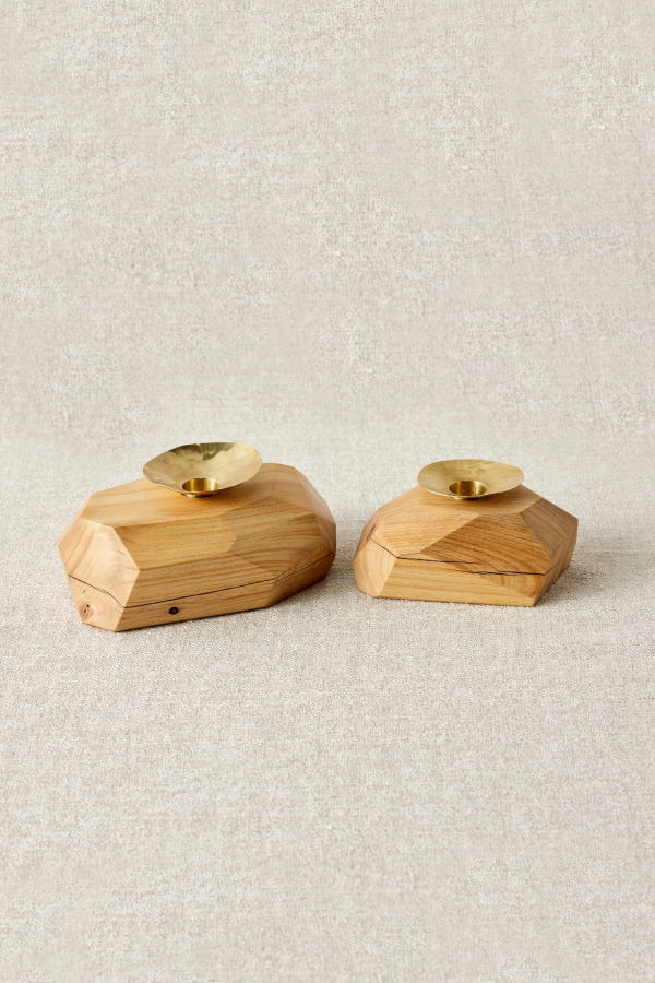 Kanju Interiors Wood Incense and Candle Holder by Dor+Kie