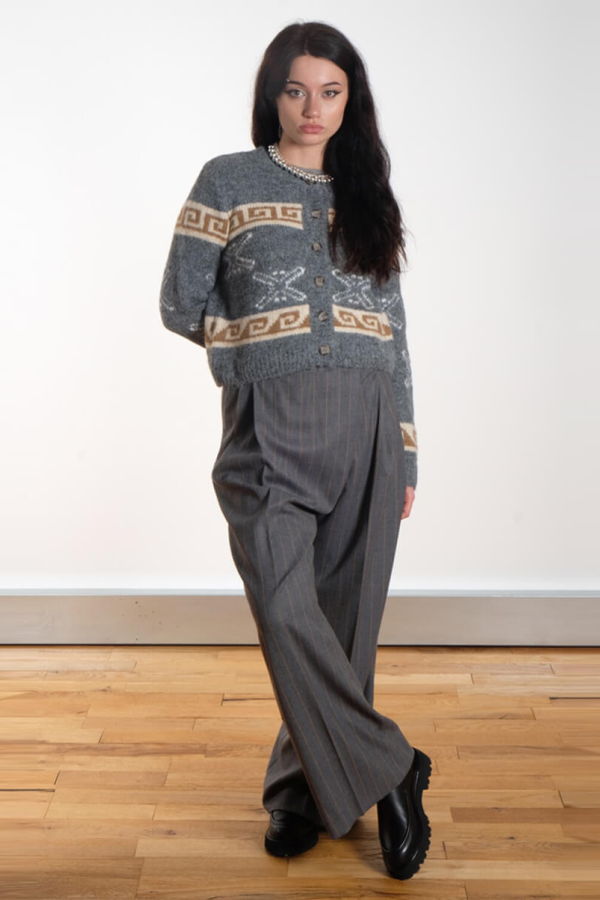 Ganni Grey Stripe Cross-Over Trousers