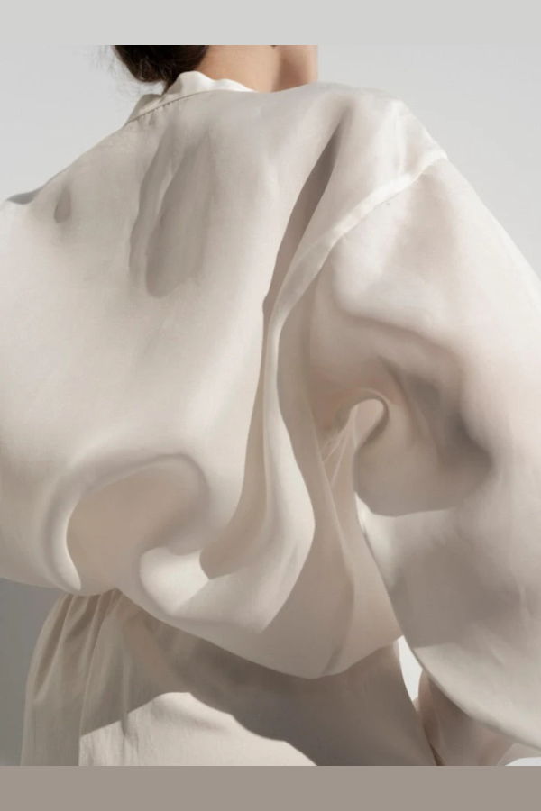 Modern Weaving Oversize Banded Collar Button Down Shirt