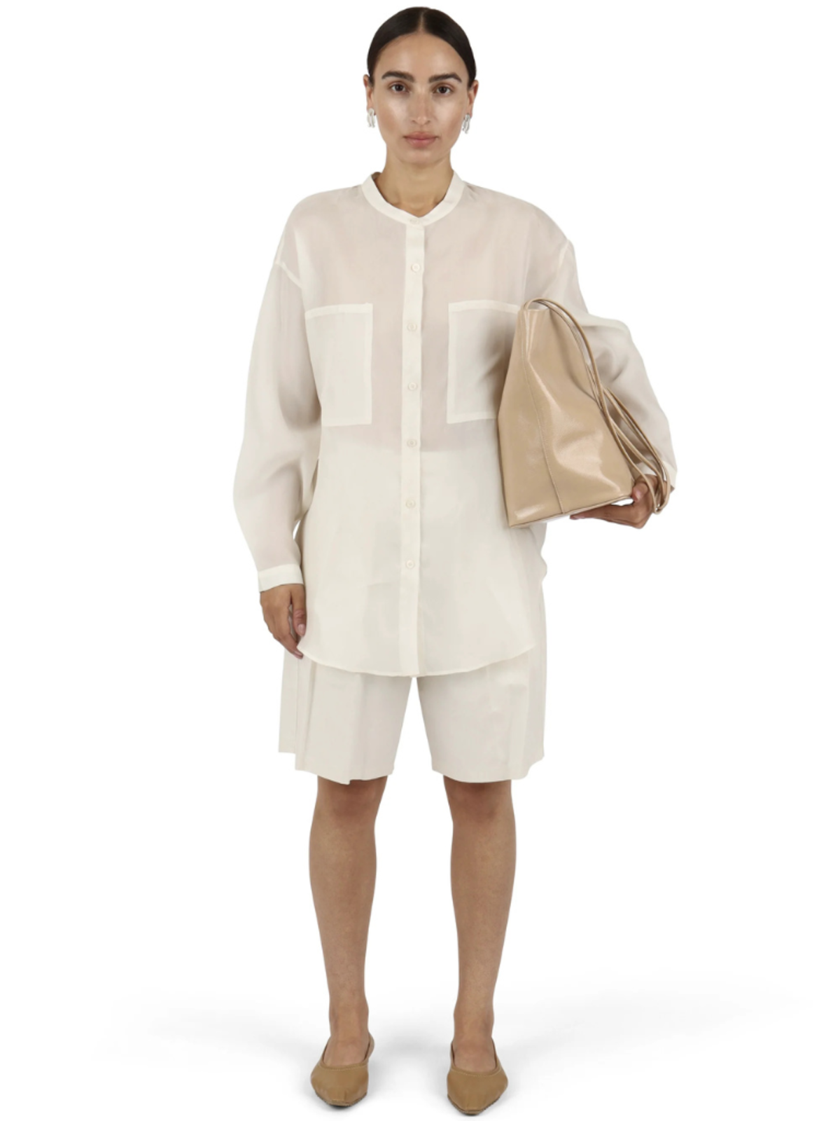 Modern Weaving Oversize Banded Collar Button Down Shirt - Image 4 of 4