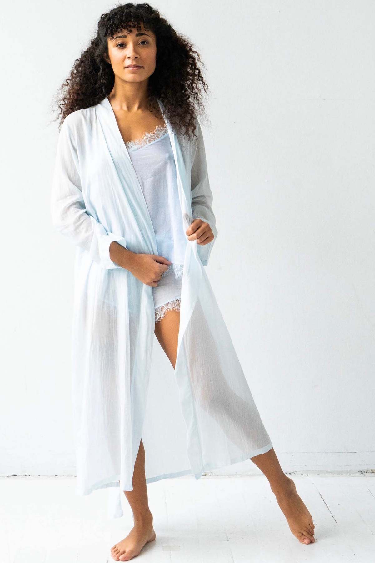 Salua Lingerie Classic Long Cotton/Silk Robe - Image 4 of 8