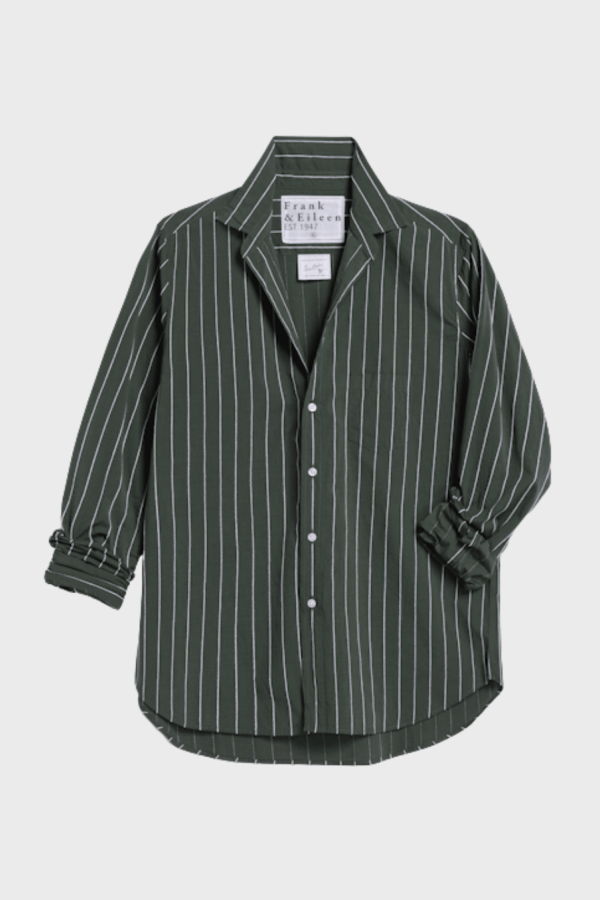 Frank & Eileen Eileen Shirt - Green White Textured Stripe