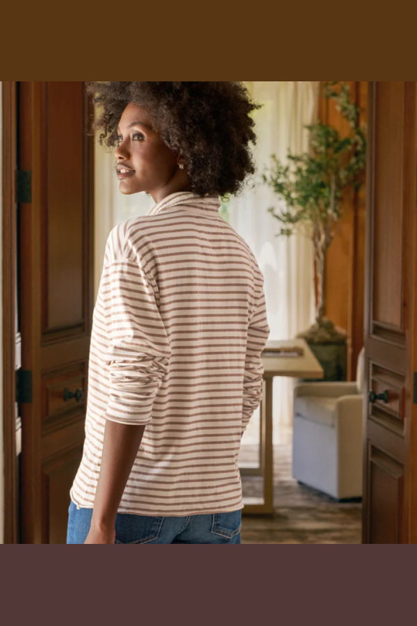 Frank & Eileen Patrick Popover Henley - Vintage White and Camel Stripe