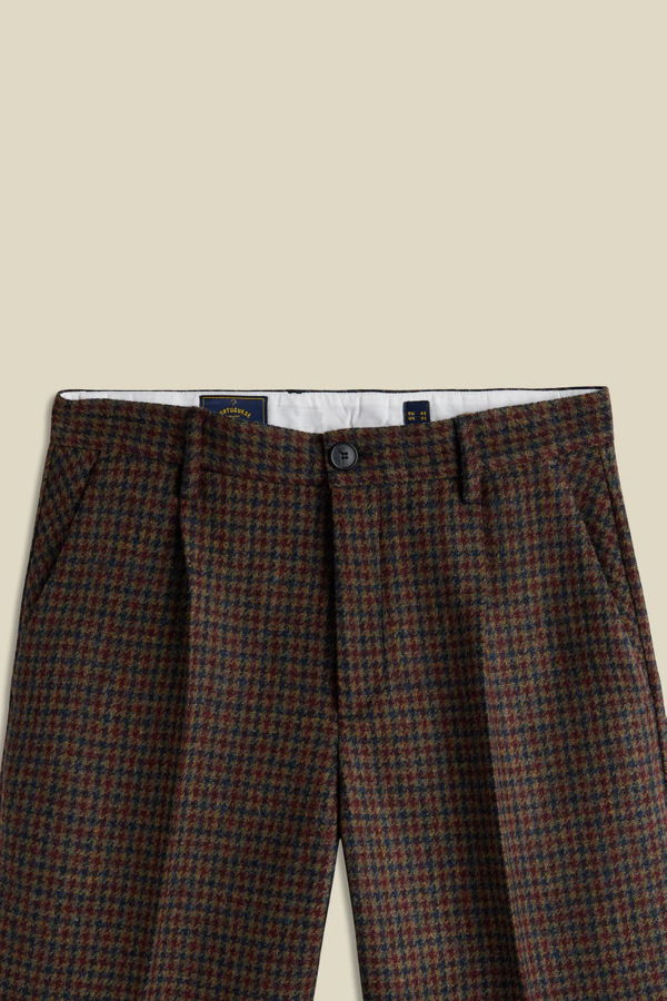 Portuguese Flannel Single Pleat Trouser - Pied Poule