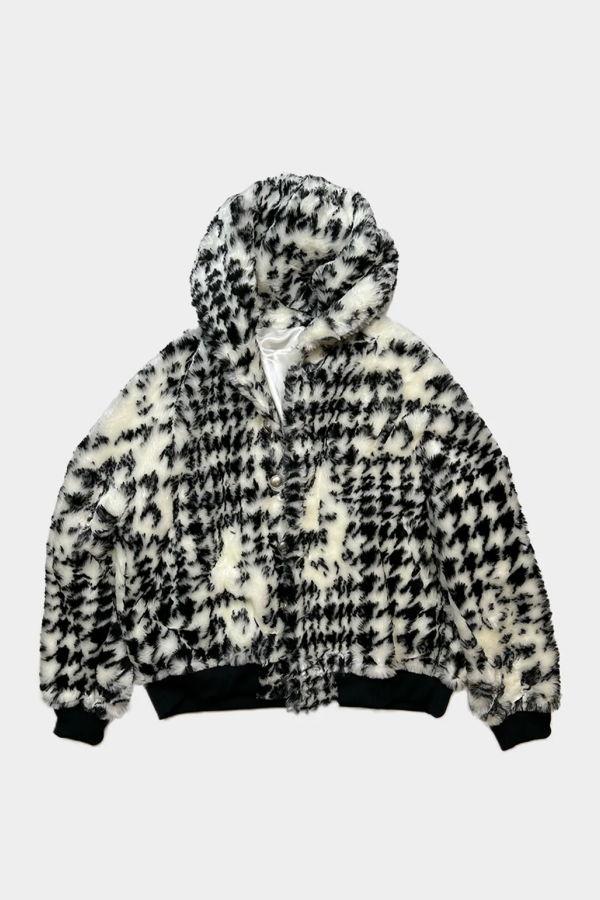 Sulvam Houndstooth Fur Hooded Blouson