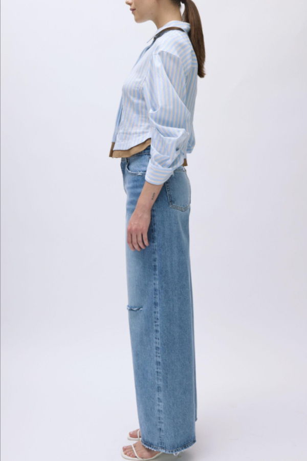 Jonathan Simkhai Boone Combo Shirt - Hydrangea Blue Stripe Multi