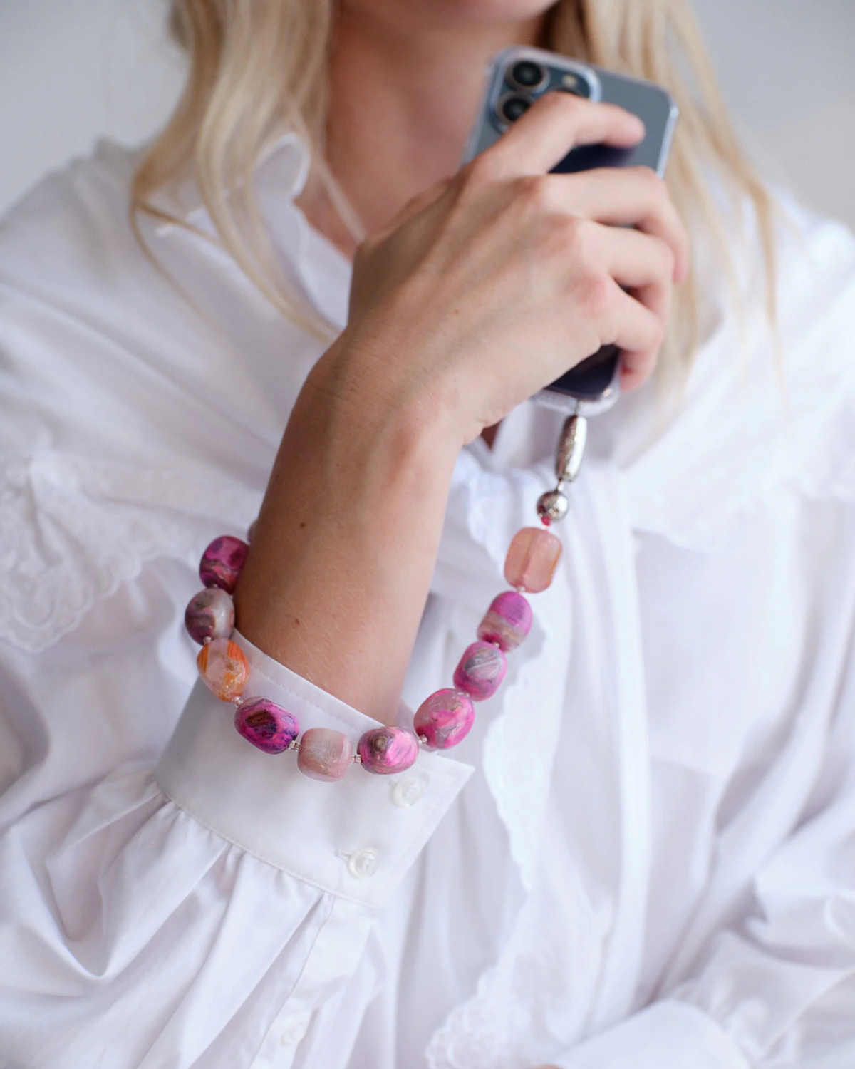 OSSA NEW YORK Large Cut Gemstone Wristlet - Fuchsia Agate - Image 3 of 6