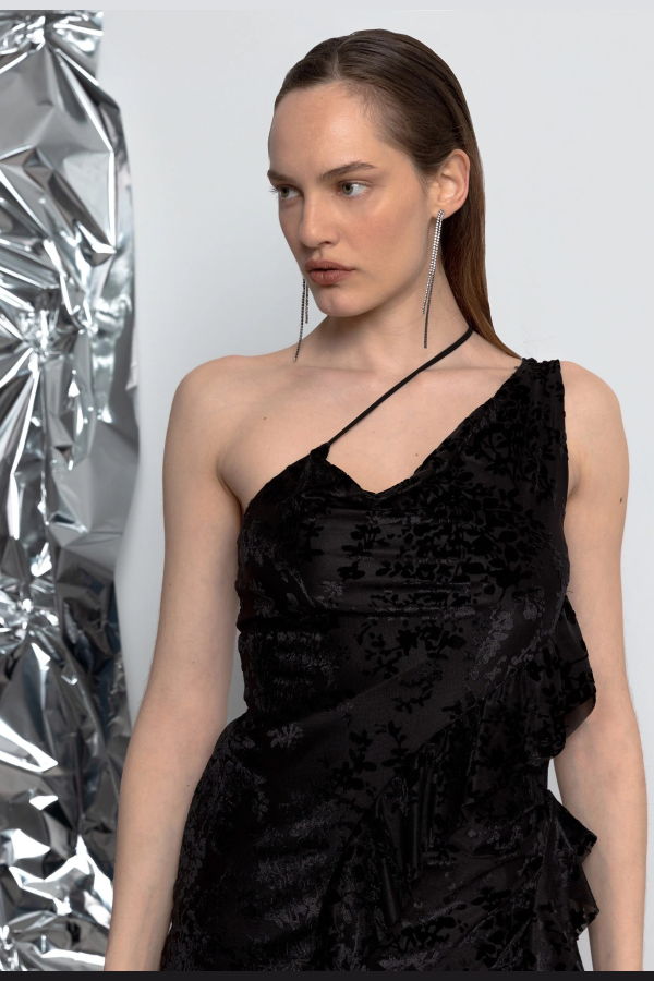 Esthé Burnout Velvet Asymmetric Dress