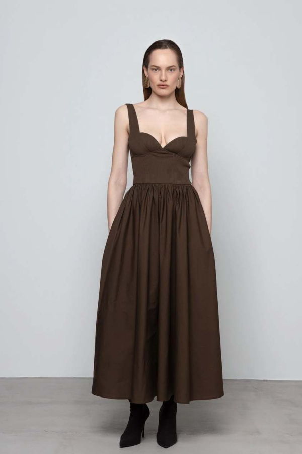 Esthé Poplin and Rib Midi Dress