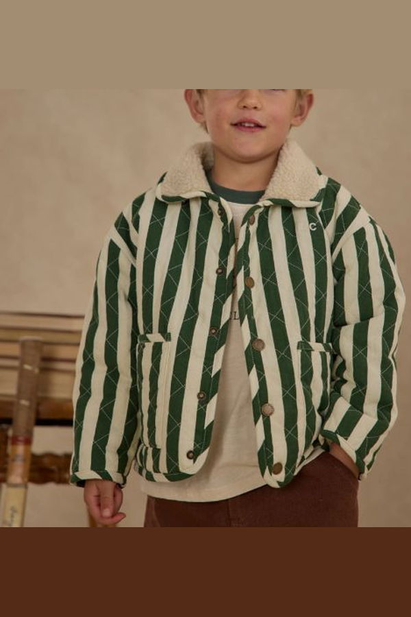 KIDS Rylee + Cru LLC Quilted Winter Coat - Green Stripe