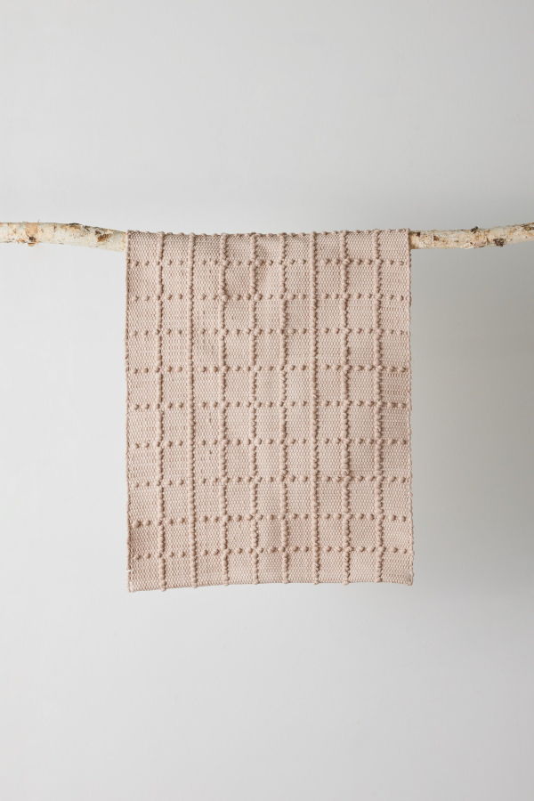 Kanju Interiors Blush Pink Plaid Hand-Loomed Cotton Bobble Mat
