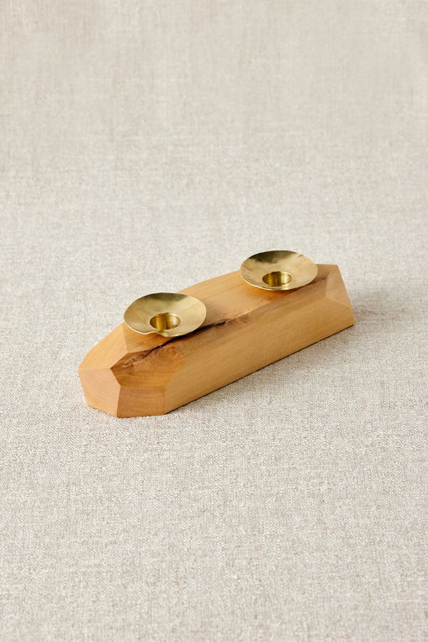Kanju Interiors Double Wooden Incense and Candle Holder by Dor+Kie