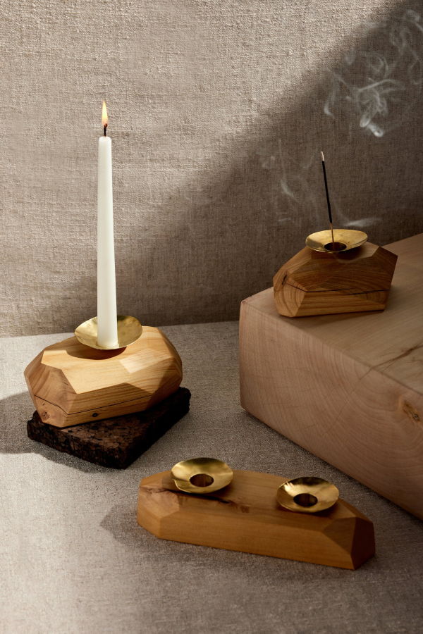 Kanju Interiors Double Wooden Incense and Candle Holder by Dor+Kie