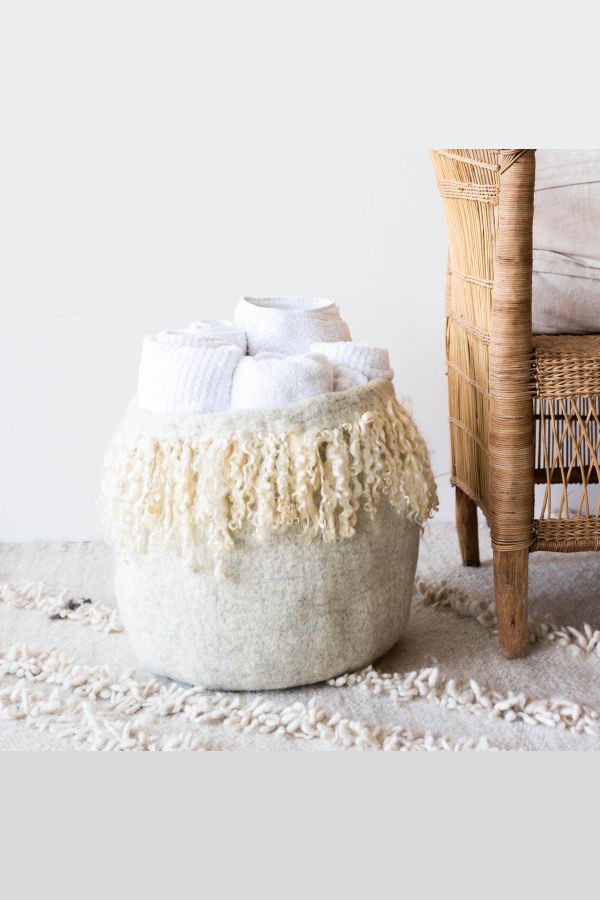 Kanju Interiors Fringed Skirt Mohair Basket
