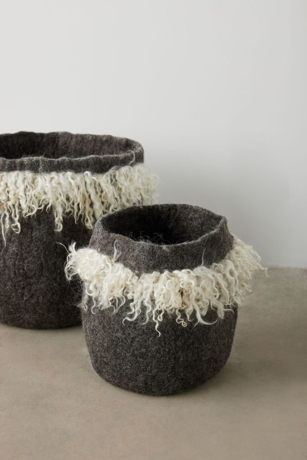 Kanju Interiors Fringed Skirt Mohair Basket