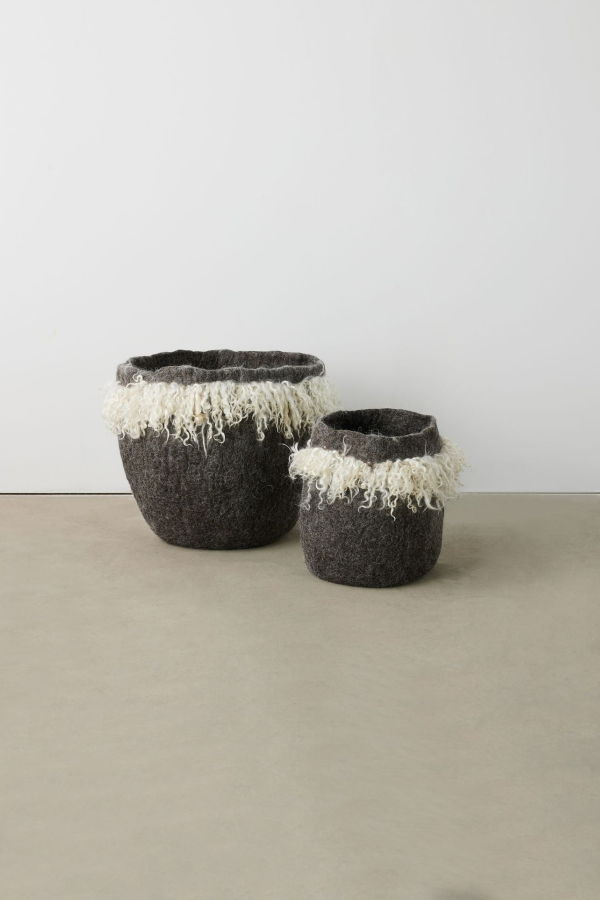 Kanju Interiors Fringed Skirt Mohair Basket