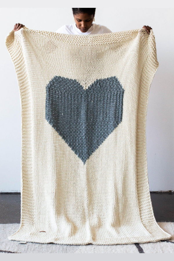 Kanju Interiors Hand-Knitted Merino Wool Heart Throw Blanket