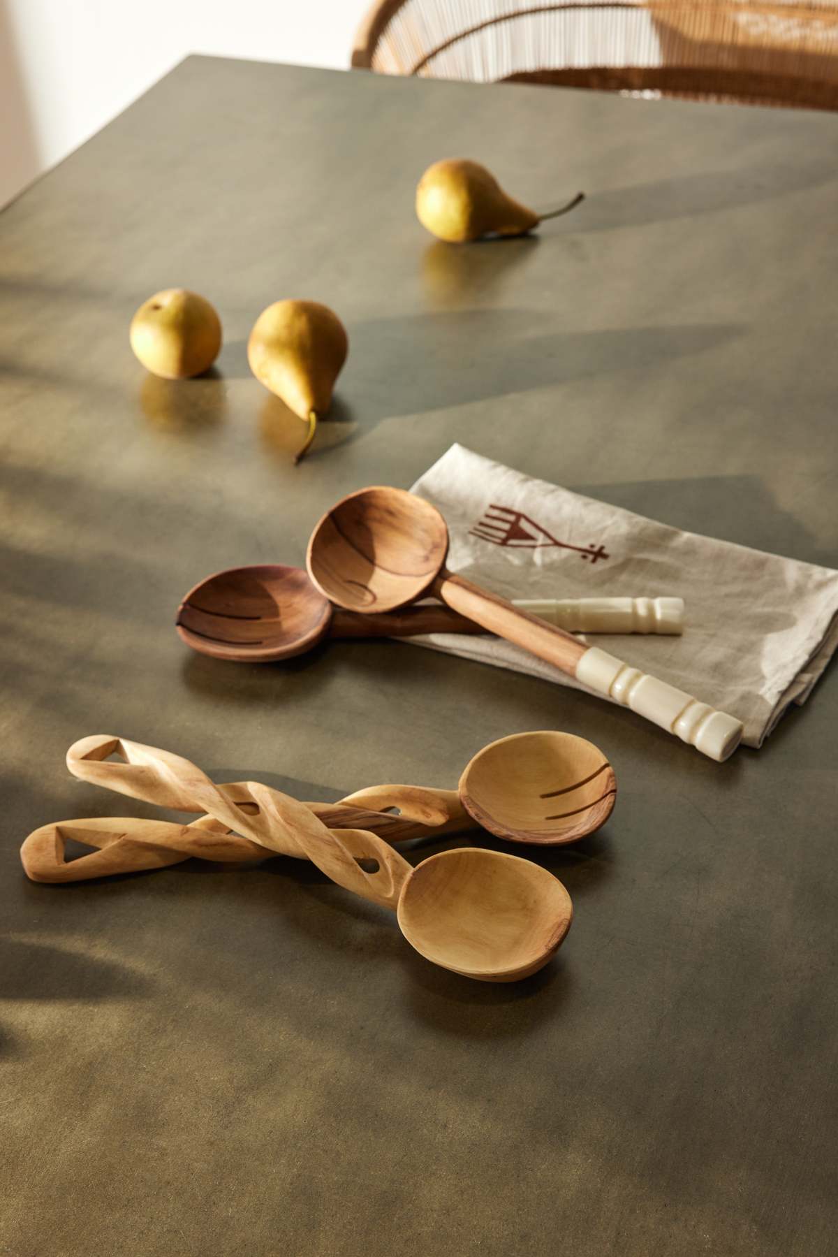 Kanju Interiors Olive Wood Salad Servers with Polished Bone Handles - Image 2 of 2