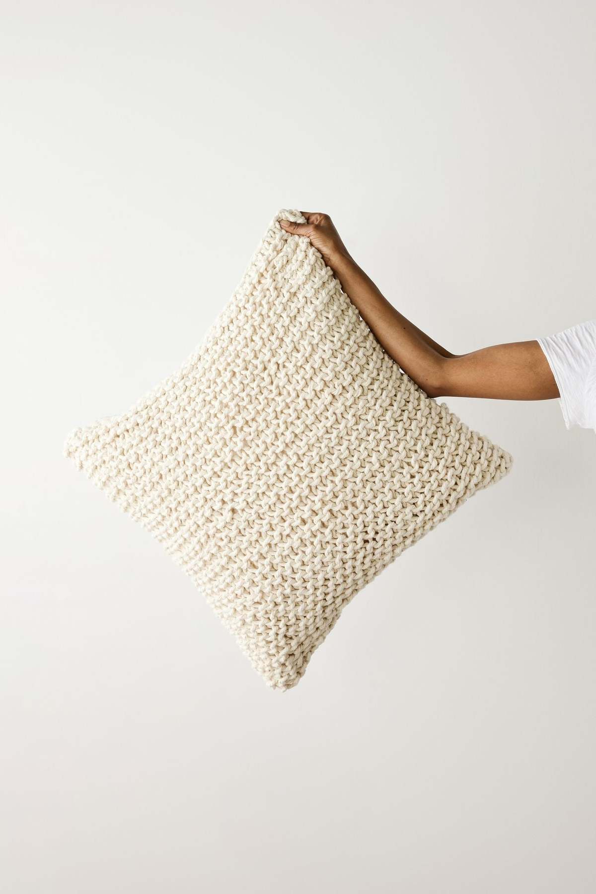 Kanju Interiors Oversized Chunky Handknit Pillow - Ecru - Image 1 of 4