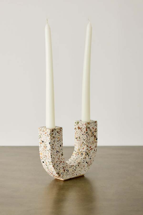 Kanju Interiors U-Shaped Neutral Terrazzo Taper Candle Holder