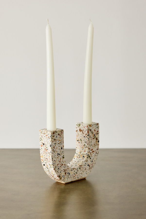 Kanju Interiors U-Shaped Neutral Terrazzo Taper Candle Holder