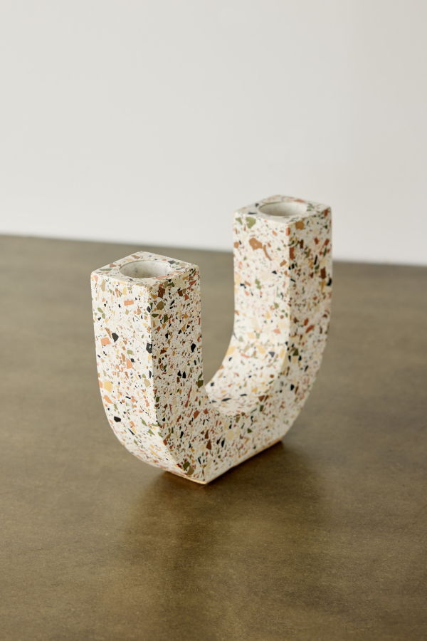 Kanju Interiors U-Shaped Neutral Terrazzo Taper Candle Holder