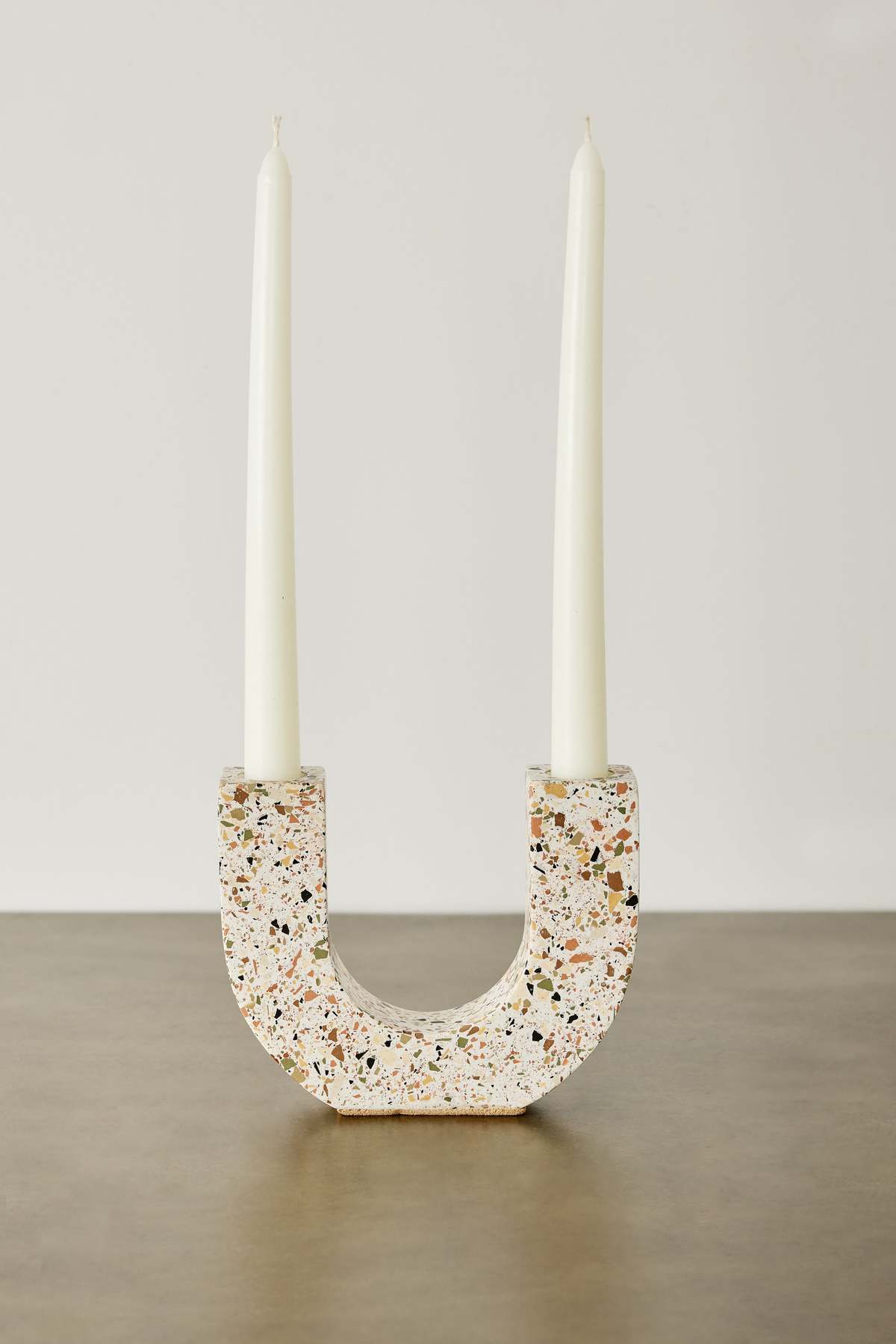 Kanju Interiors U-Shaped Neutral Terrazzo Taper Candle Holder - Image 3 of 5