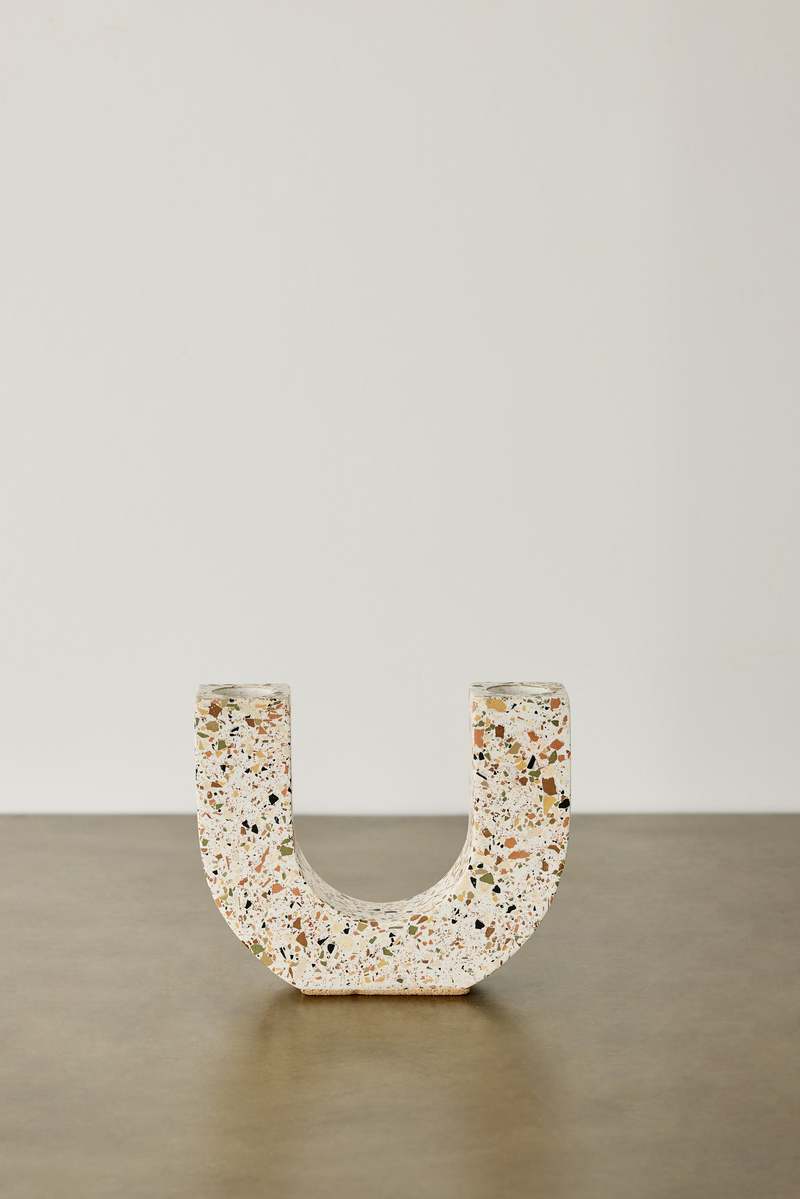 Kanju Interiors U-Shaped Neutral Terrazzo Taper Candle Holder