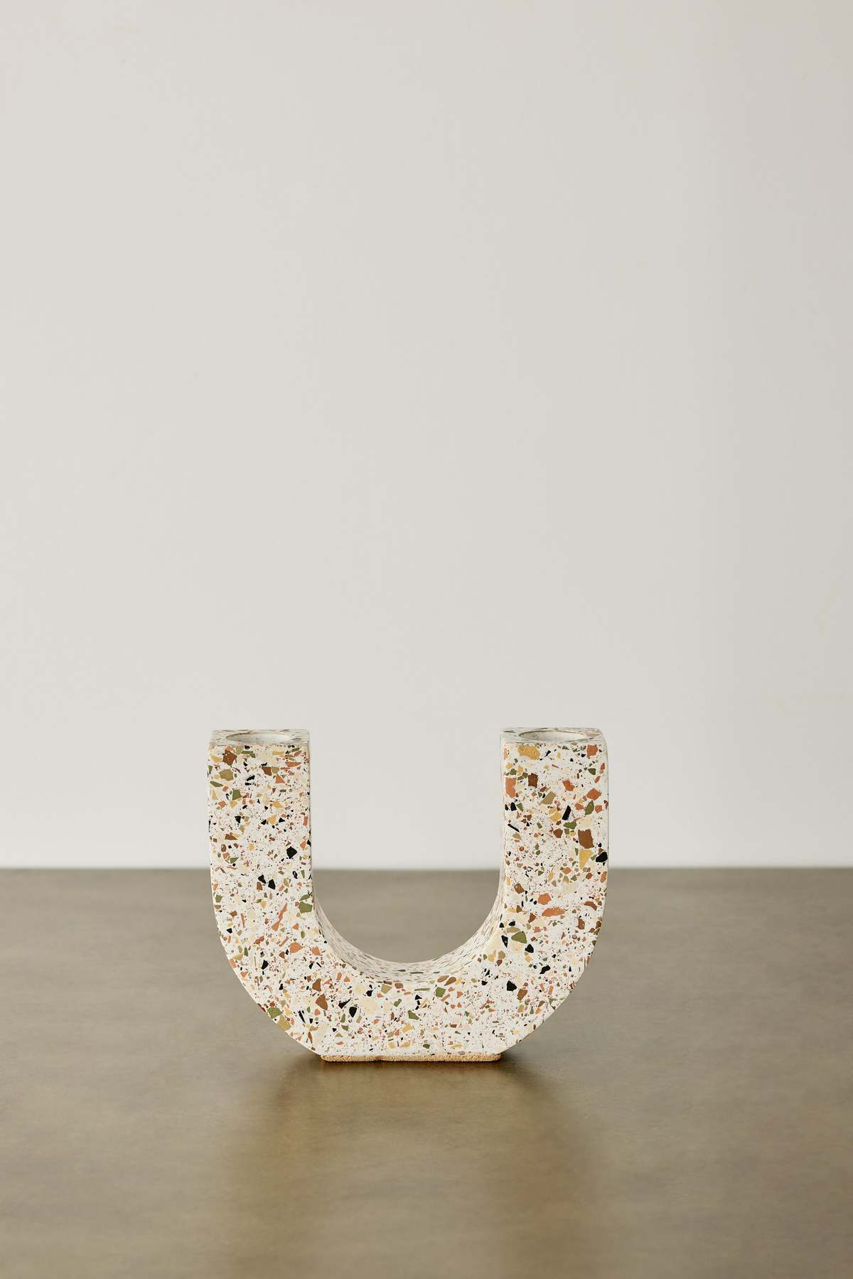 Kanju Interiors U-Shaped Neutral Terrazzo Taper Candle Holder - Image 4 of 5