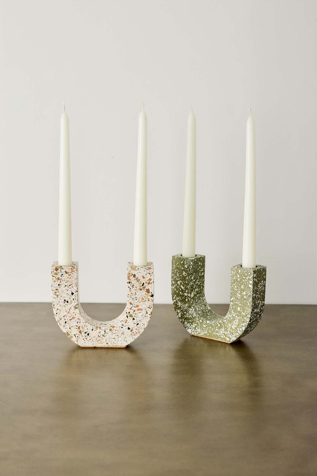 Kanju Interiors U-Shaped Neutral Terrazzo Taper Candle Holder - Image 5 of 5