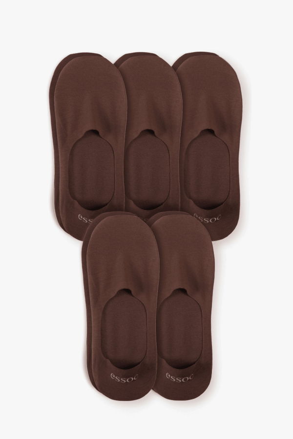 Essoc Inc Unisex Cotton No Show Socks 5-Pack - Espresso Brown