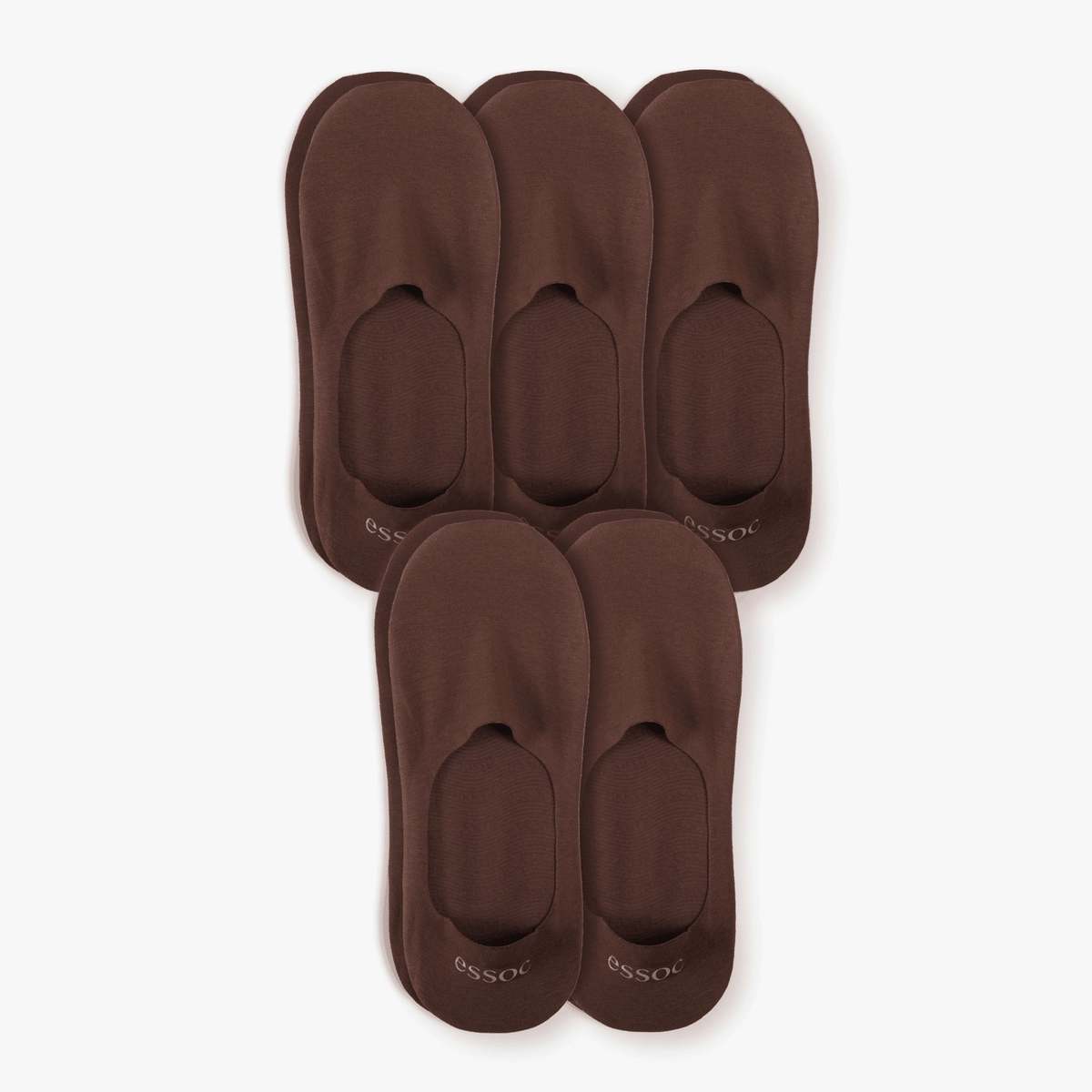Essoc Inc Unisex Cotton No Show Socks 5-Pack - Espresso Brown - Image 1 of 9