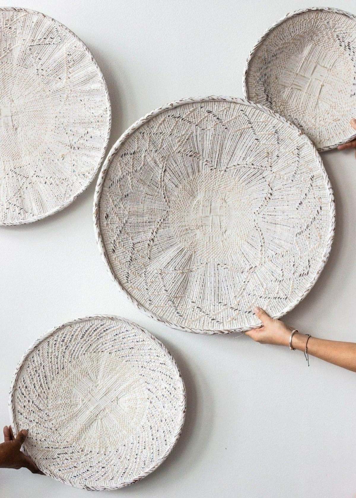 Kanju Interiors White Washed Handwoven Wall Basket - Image 1 of 9