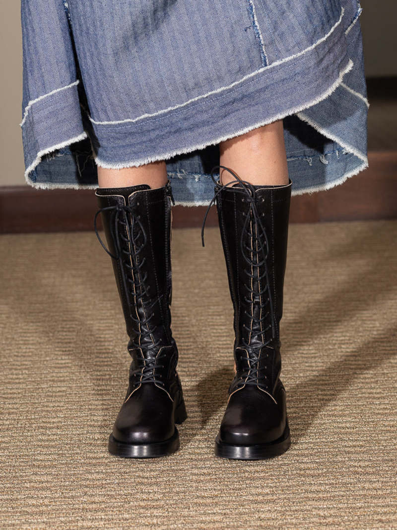 Miista Mera Cord Lace Tall Boots - Black